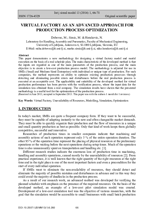 (PDF) Virtual Factory as an Advanced Approach for Production Process ...