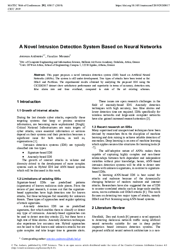 (PDF) A Novel Intrusion Detection System Based on Neural Networks