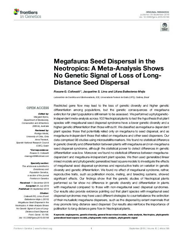 (PDF) Megafauna Seed Dispersal in the Neotropics: A Meta-Analysis Shows ...