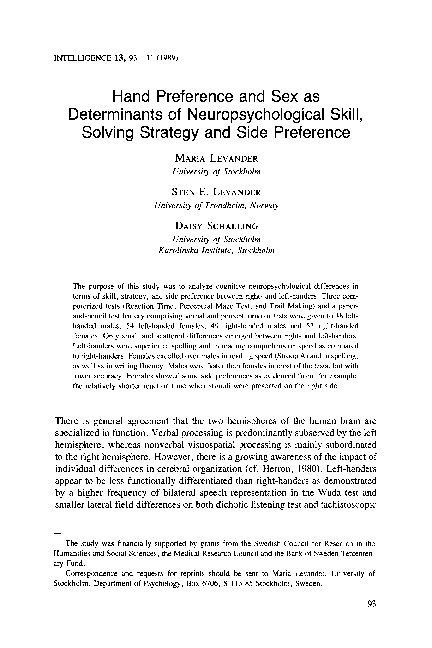 (PDF) Hand preference and sex as determinants of neuropsychological ...