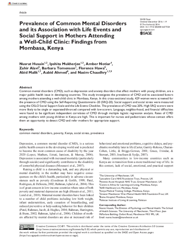 (PDF) Prevalence of Common Mental Disorders and its Association with ...
