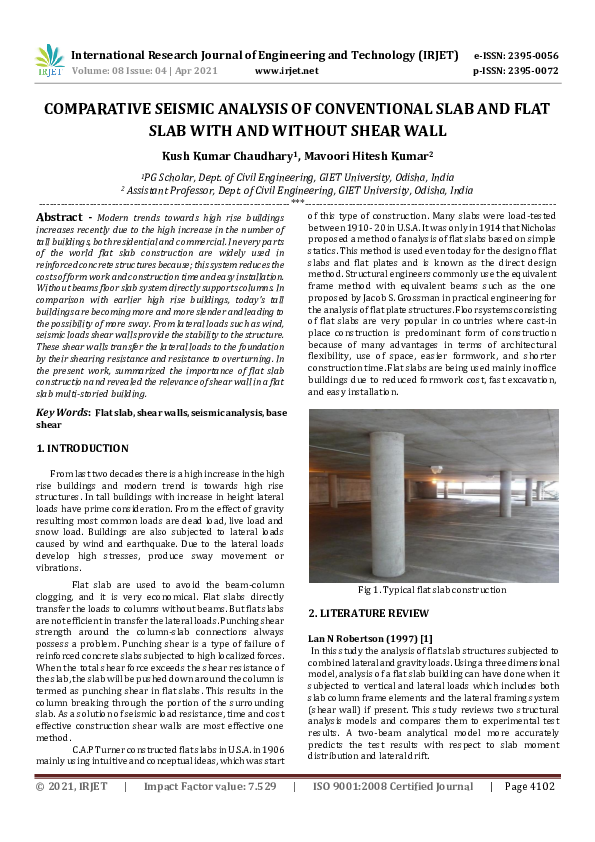 Pdf Irjet Comparative Seismic Analysis Of Conventional Slab And Flat Pdf Irjet Comparative Seismic Analysis Of Conventional Slab And Flat