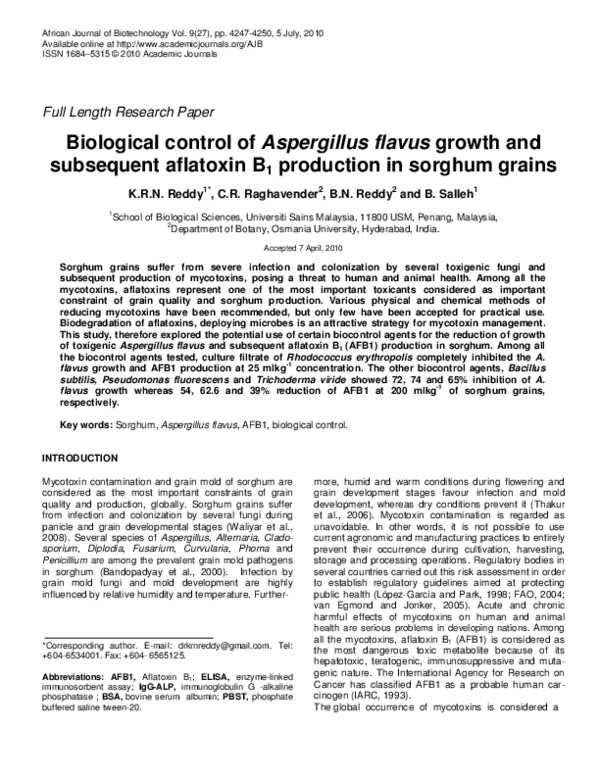 PDF) Biological control of Aspergillus flavus growth and 