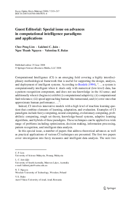(PDF) Guest Editorial: Special issue on advances in computational ...