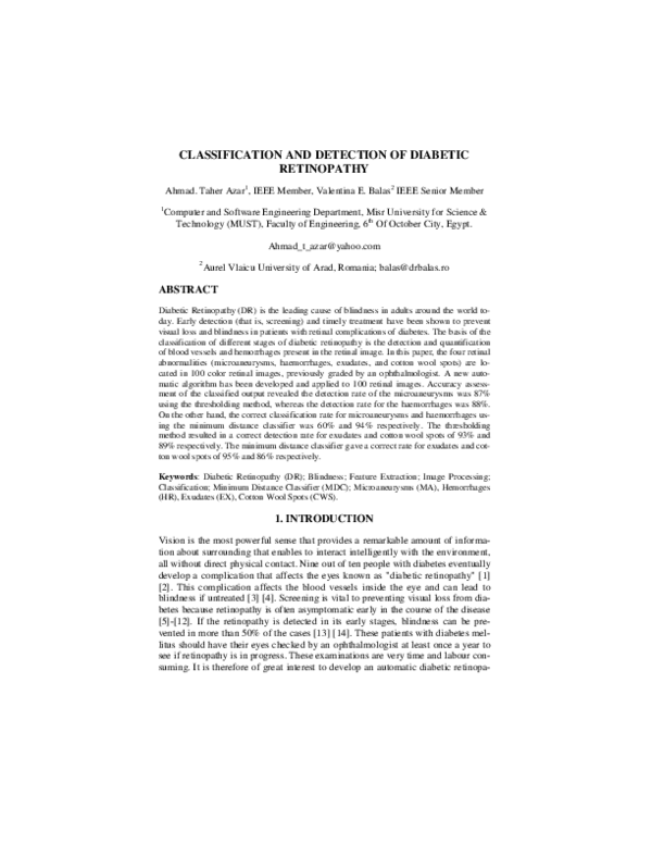 (PDF) Classification and detection of diabetic retinopathy