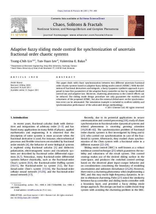 (PDF) Adaptive fuzzy sliding mode control for synchronization of ...