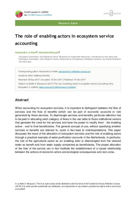 (PDF) The role of enabling actors in ecosystem service accounting