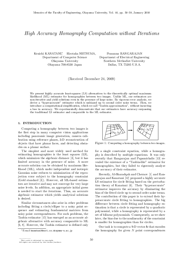 (PDF) High Accuracy Homography Computation without Iterations