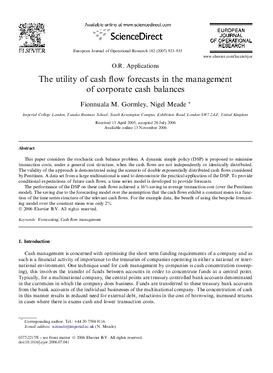 (PDF) The utility of cash flow forecasts in the management of corporate ...