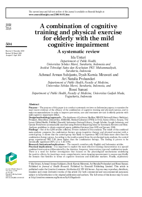 (PDF) A combination of cognitive training and physical exercise for ...