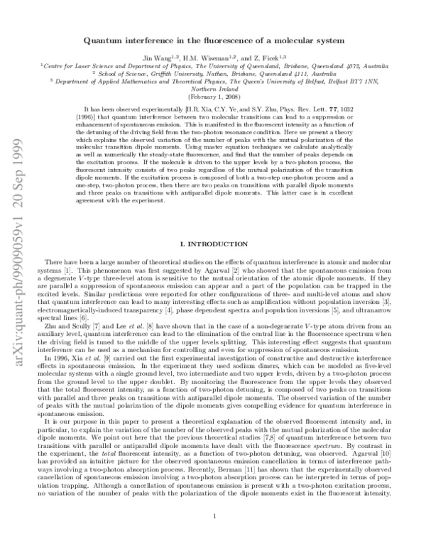 (PDF) Quantum interference in the fluorescence of a molecular system
