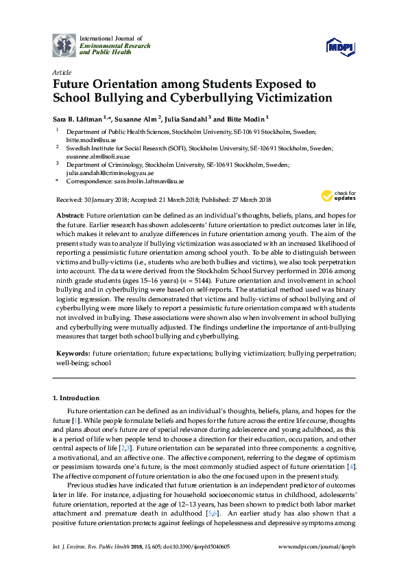 (PDF) Future Orientation among Students Exposed to School Bullying and ...