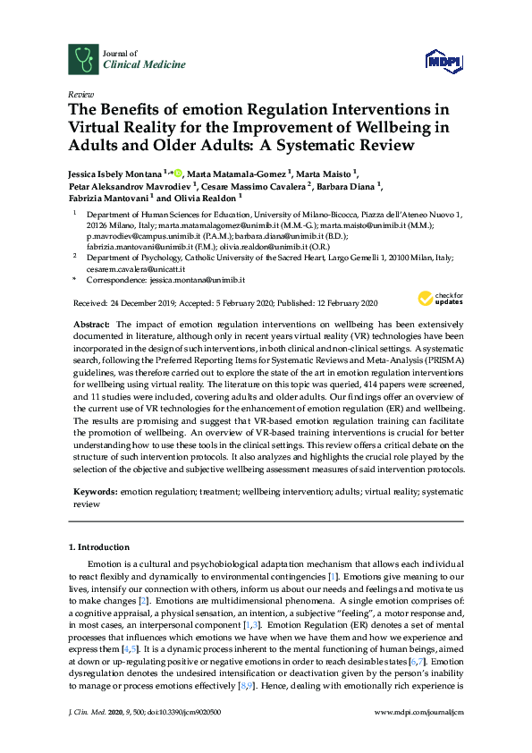 (PDF) The Benefits of emotion Regulation Interventions in Virtual ...