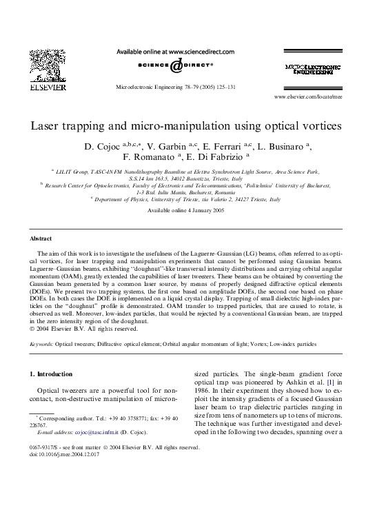 (PDF) Laser trapping and micro-manipulation using optical vortices