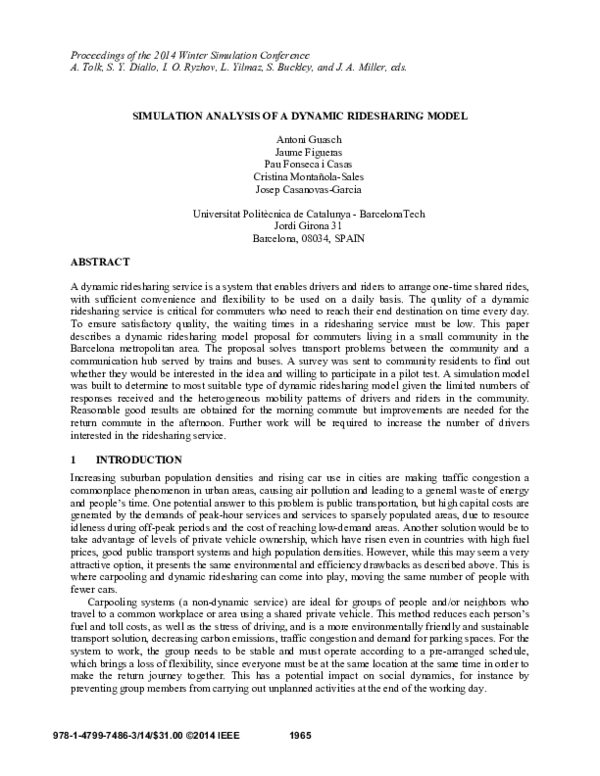 (PDF) Simulation analysis of a dynamic ridesharing model