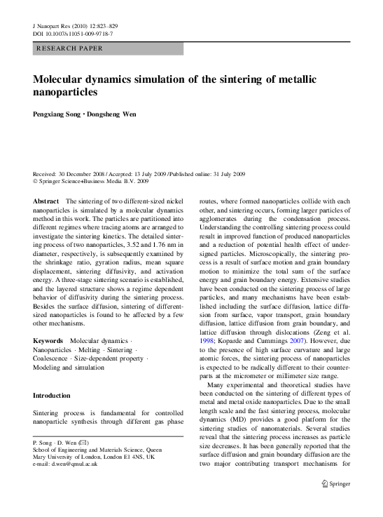 (PDF) Molecular dynamics simulation of the sintering of metallic ...