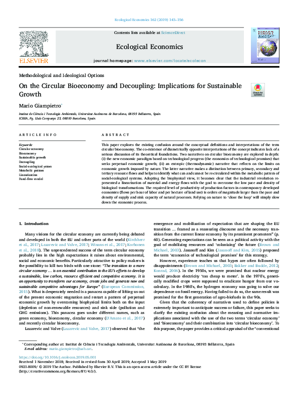 (PDF) On the Circular Bioeconomy and Decoupling: Implications for ...