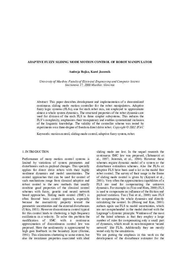 (PDF) Adaptive fuzzy sliding mode motion control of robot manipulator