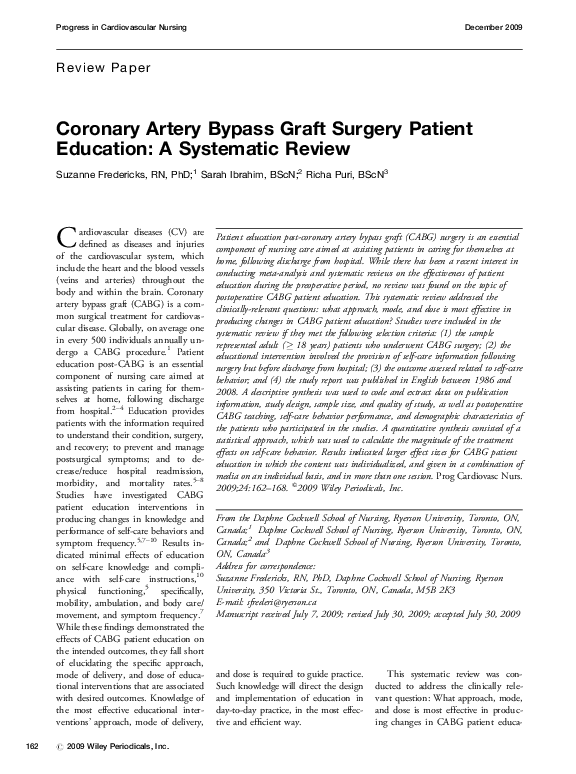 (PDF) Coronary Artery Bypass Graft Surgery Patient Education: A ...