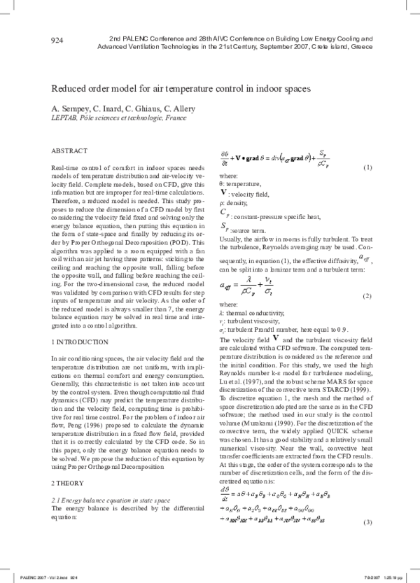 (PDF) Reduced order model for air temperature control in indoor spaces