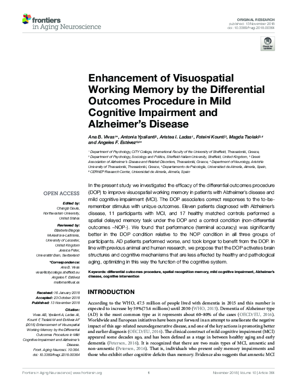 (PDF) Enhancement of Visuospatial Working Memory by the Differential ...