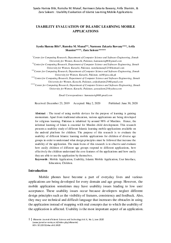 (PDF) Usability Evaluation of Islamic Learning Mobile Applications