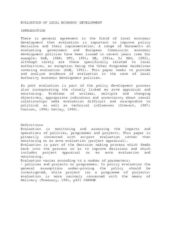 (DOC) Evaluation of local economic development | Ronald McQuaid ...