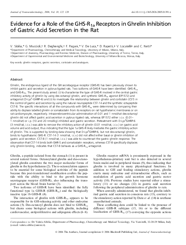 (PDF) Evidence for a Role of the GHS-R1a Receptors in Ghrelin ...