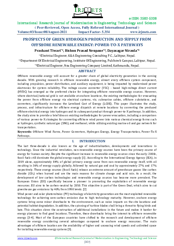 (PDF) PROSPECTS OF GREEN HYDROGEN PRODUCTION AND SUPPLY FROM OFFSHORE ...