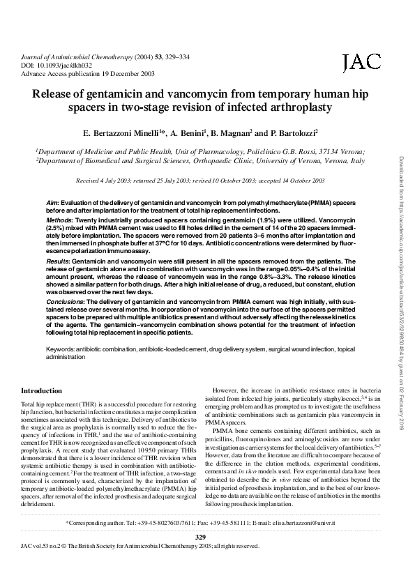 (PDF) Release of gentamicin and vancomycin from temporary human hip ...