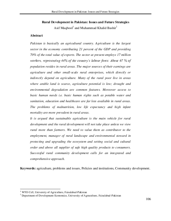 (PDF) Rural Development in Pakistan: Issues and Future Strategies