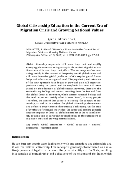 (PDF) Global Citizenship Education in the Current Era of Migration ...