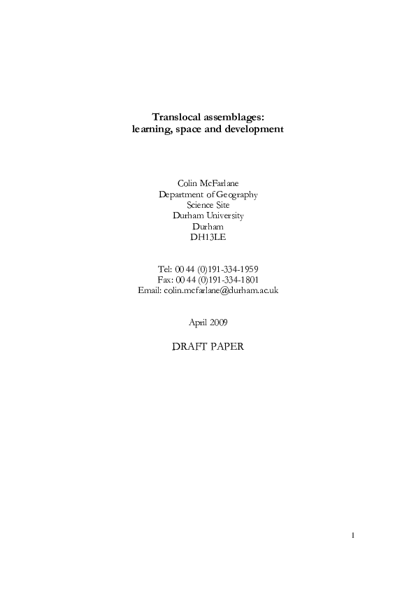 (PDF) Translocal assemblages: learning, space and development