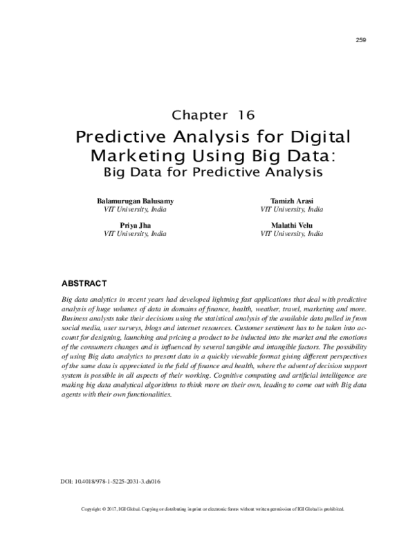 (PDF) Predictive Analysis for Digital Marketing Using Big Data