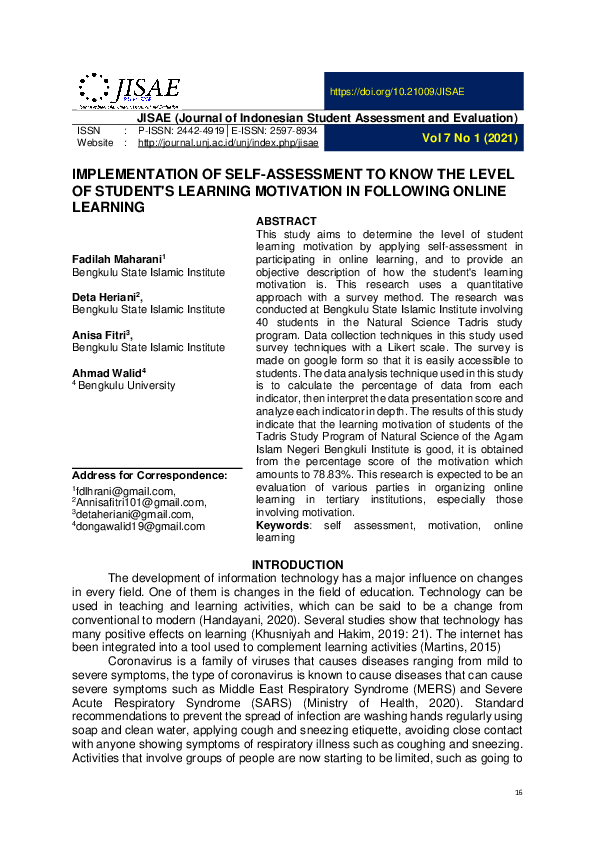 (PDF) Implementation of Self-Assessment to Know the Level of Student's ...