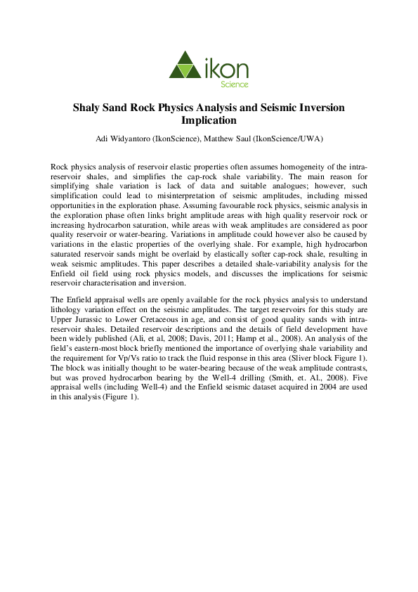 (PDF) Shaly sand rock physics analysis and seismic inversion implication