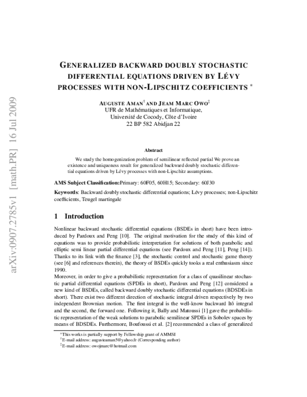 (PDF) Generalized backward doubly stochastic differential equations ...