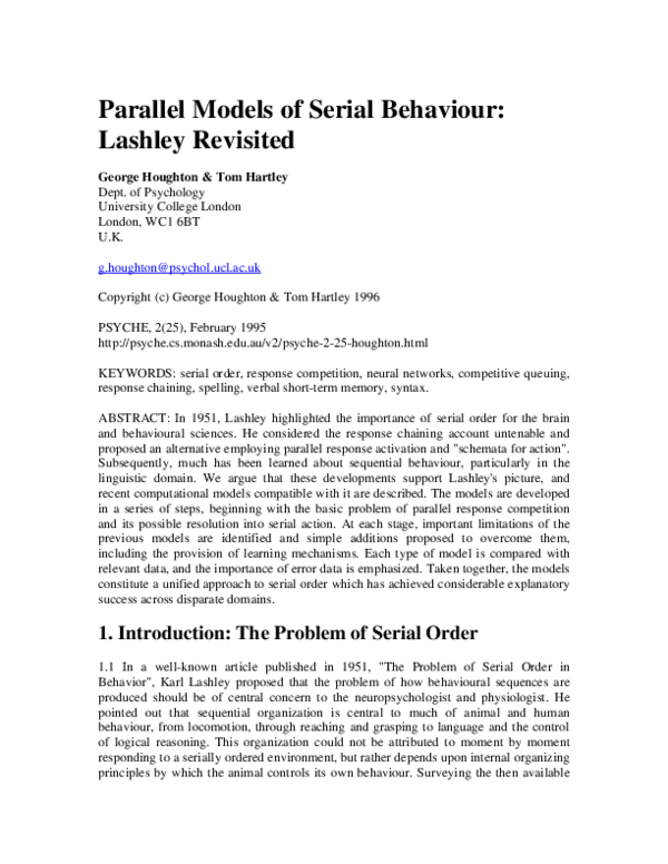  pdf parallel models of serial behaviour lashley revisited