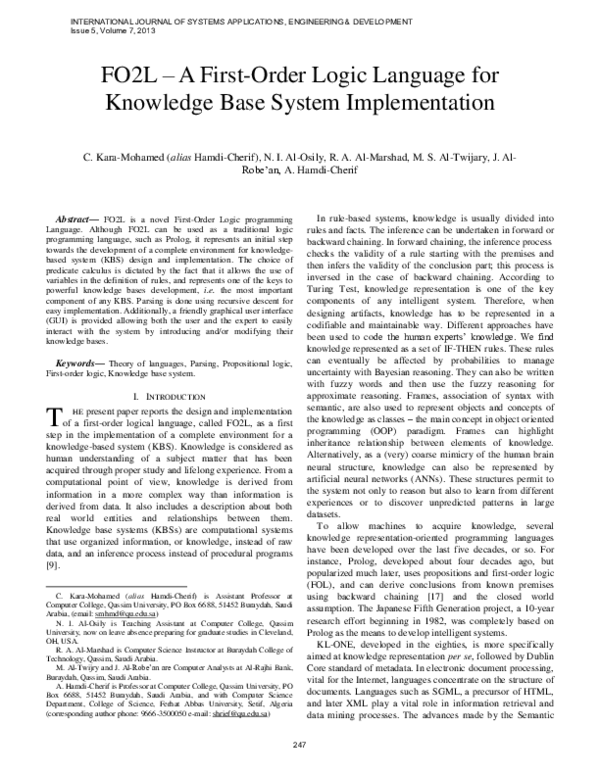 (PDF) FO2L – A First-Order Logic Language for Knowledge Base System ...