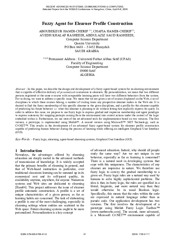 (PDF) Fuzzy agent for elearner profile construction
