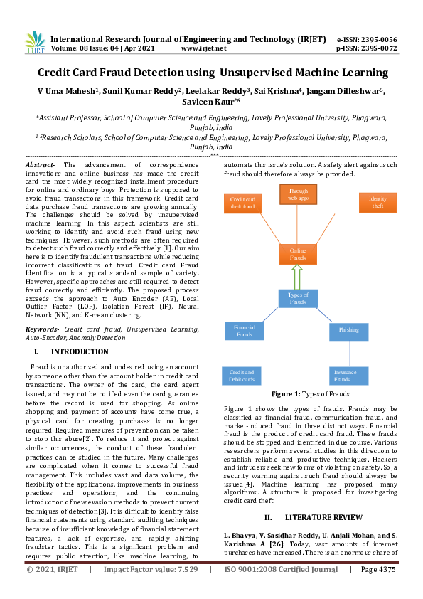 (PDF) IRJET- Credit Card Fraud Detection using Unsupervised Machine ...