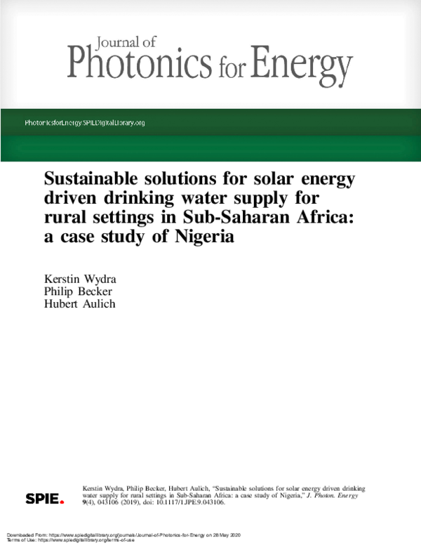 (PDF) Sustainable solutions for solar energy driven drinking water ...
