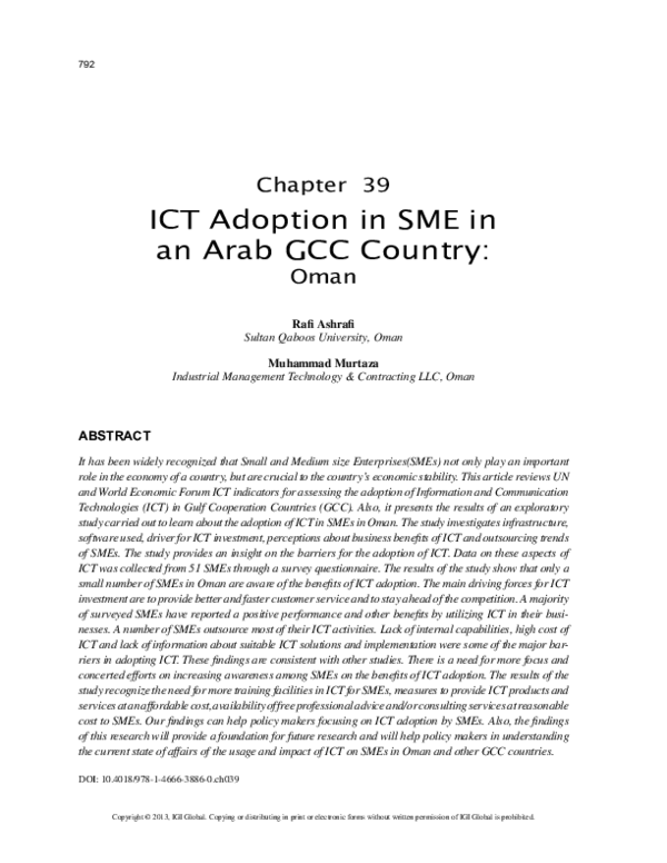 (PDF) ICT Adoption in SME in an Arab GCC Country