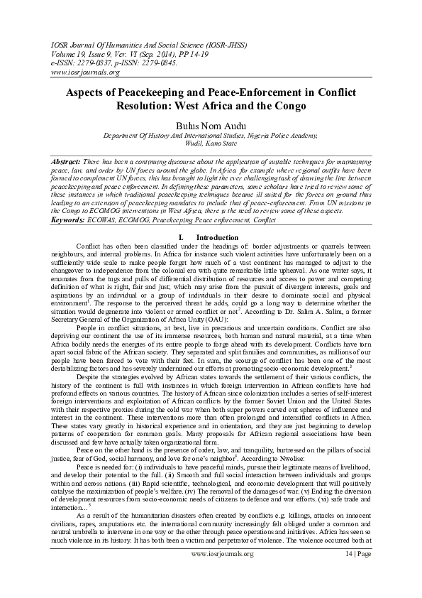 (PDF) Aspects of Peacekeeping and Peace-Enforcement in Conflict ...