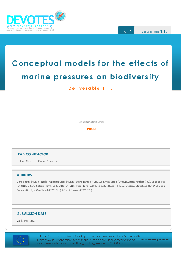 (PDF) Conceptual models for the effects of marine pressures on biodiversity