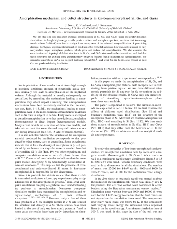 (PDF) Amorphization mechanism and defect structures in ion-beam ...