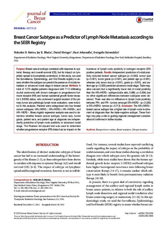 (PDF) Breast Cancer Subtype as a Predictor of Lymph Node Metastasis ...