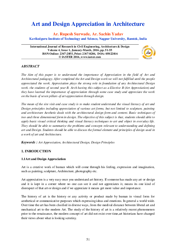 (PDF) Art and Design Appreciation in Architecture IAEME Publication Academia.edu