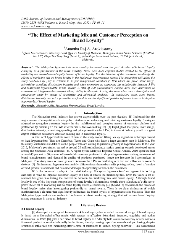 (PDF) The Effect of Marketing Mix and Customer Perception on Brand Loyalty