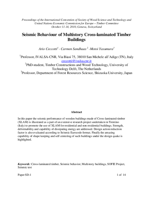 (PDF) Seismic Behaviour of Multistory Cross-laminated Timber Buildings